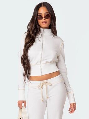 NWT ALEXIA CROP JACKET WHITE ZIP UP Sweatshirt SET ONER POLLY TIGERMIST